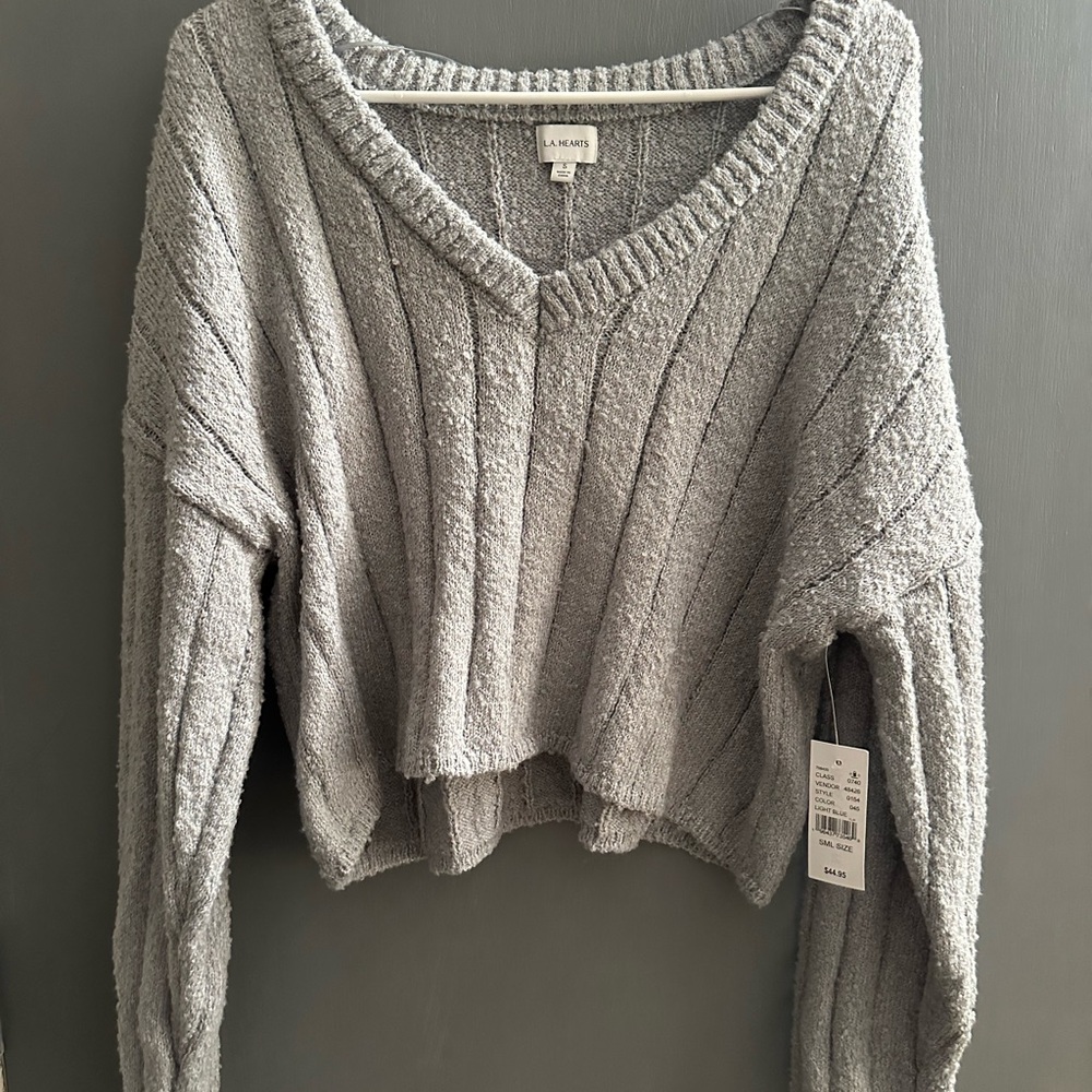 La Hearts Heather Gray V-Neck Sweater